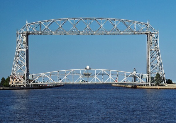 The Aerial Lift Bridge raised over the canal, Duluth
