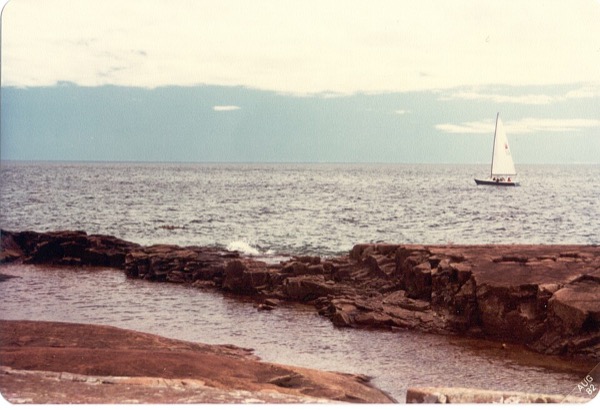 A sailboat off Artist's Point, Grand Marais