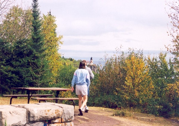 Visitors at the Split Rock Lighthouse viewing area